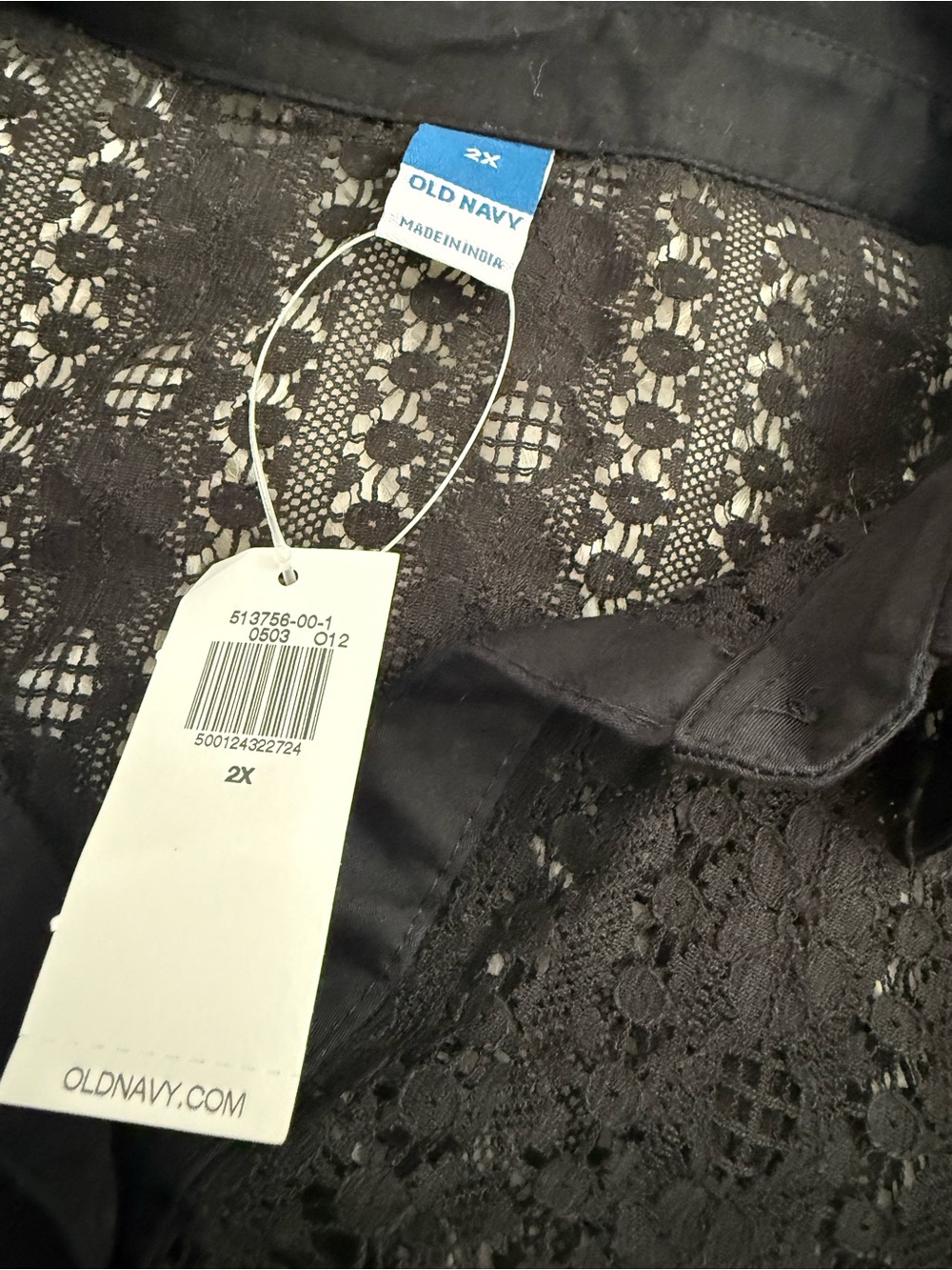 Old Navy black lace buttondown collared longsleeves goth victorian 2X new - Picture 6 of 7